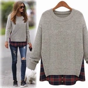 Goodnight Macaroon Grey & Plaid sweater